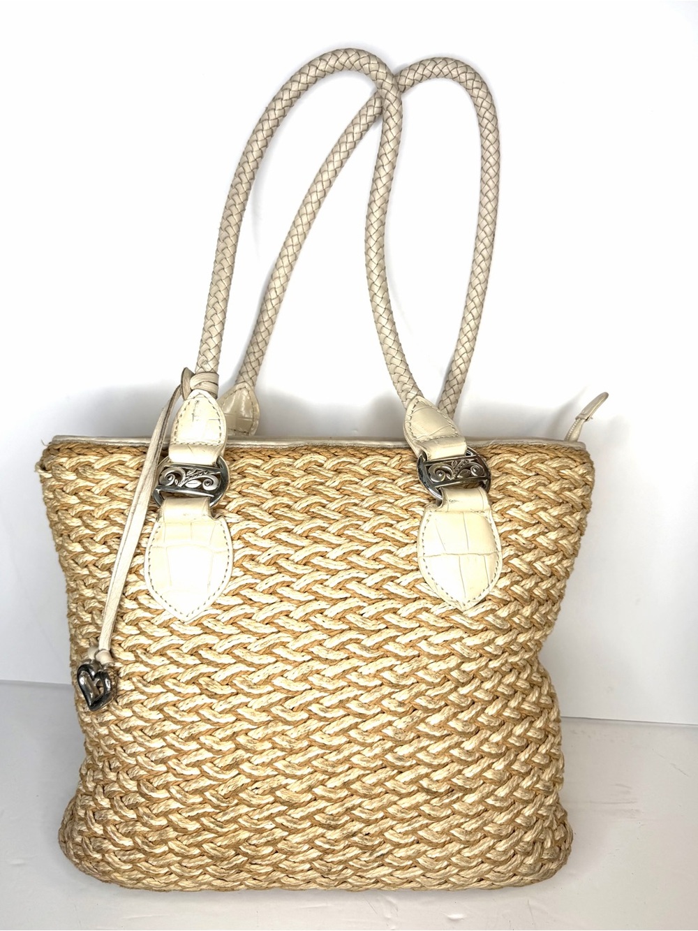 Brighton Woven Straw Tote Bag with Cream Trim